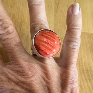 Elegant Silver and Orange Statement Ring